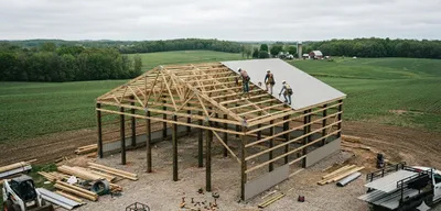 Custom red pole barn construction