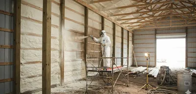 Agricultural pole barn with white exterior