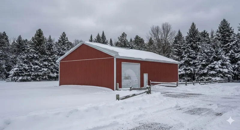 Pole barn garage interior with finishing